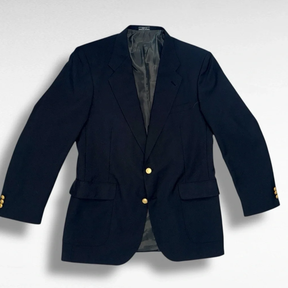 David Taylor Mens 42L Black Blazer Sport Coat Gold Buttons Classic Fit